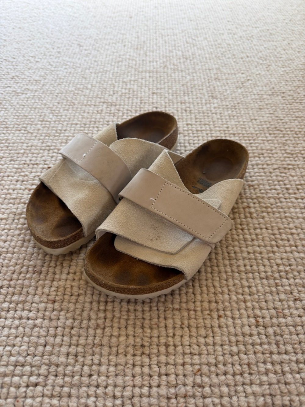 Birkenstock Beige Suede Slide Sandals